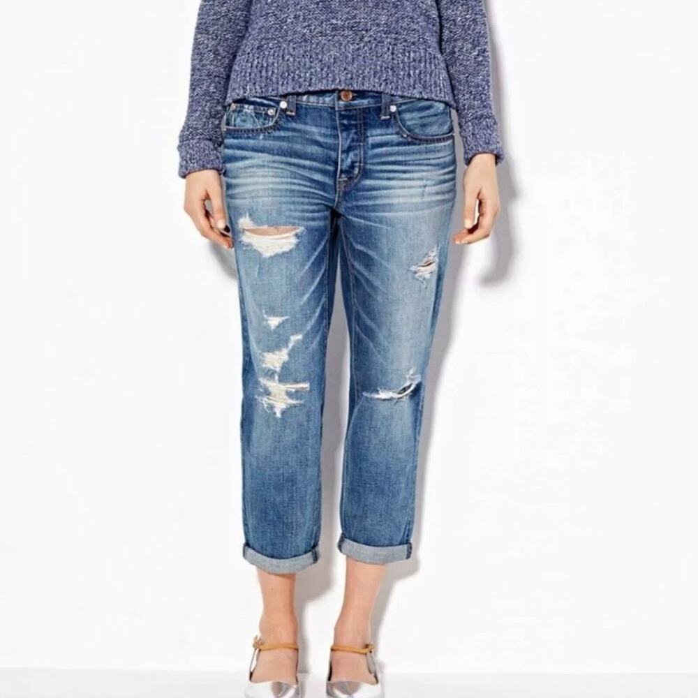AMERICAN EAGLE Boyfit Heavily Distressed Cropped Denim Jeans‎ Sz. 0